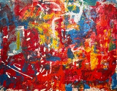 'Love' Large Contemporary Colorful Red Blue & Yellow Abstract By Nan Van Ryzin
