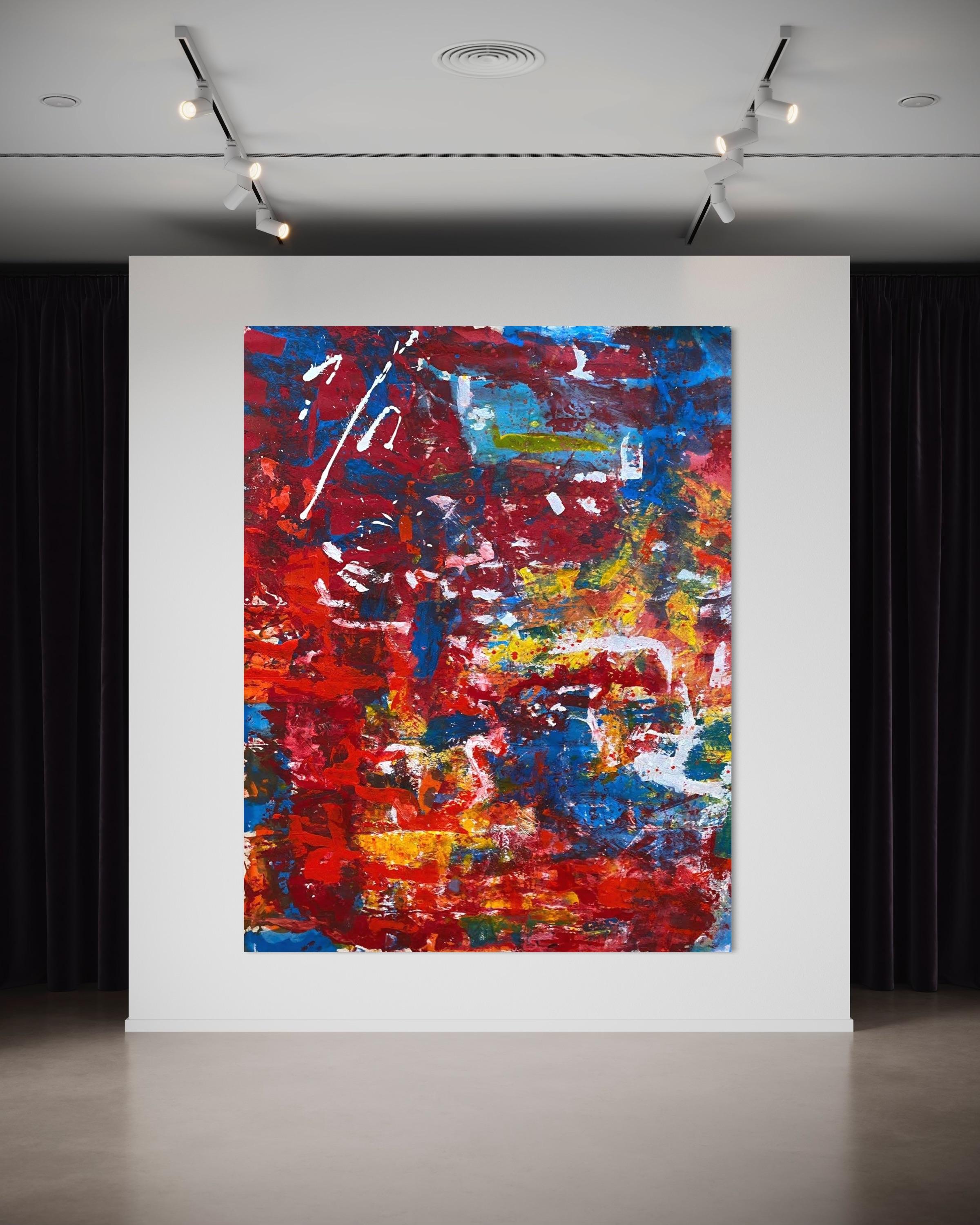 'Love' Large Contemporary Colorful Red Blue & Yellow Abstract By Nan Van Ryzin For Sale 1
