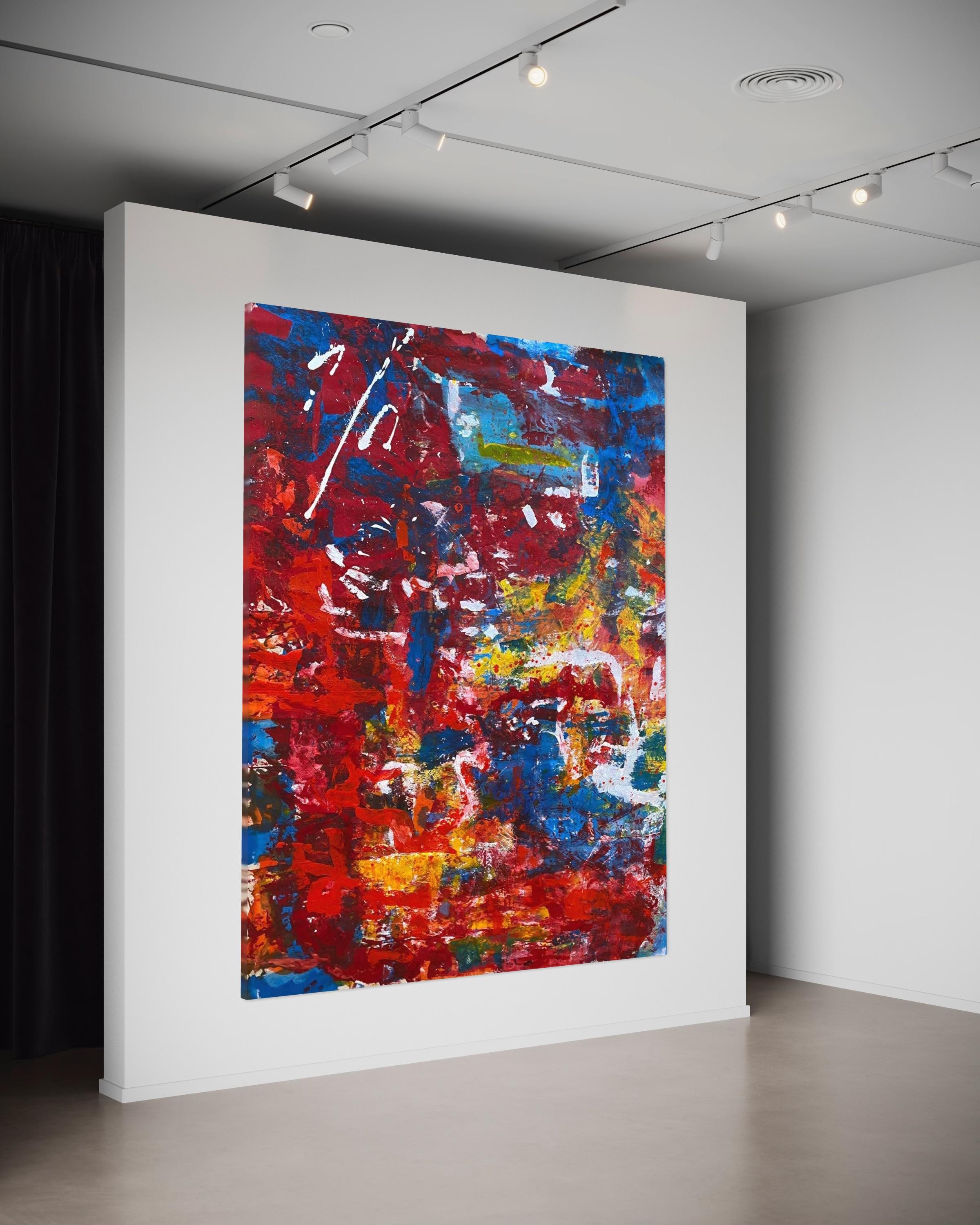 'Love' Large Contemporary Colorful Red Blue & Yellow Abstract By Nan Van Ryzin For Sale 2