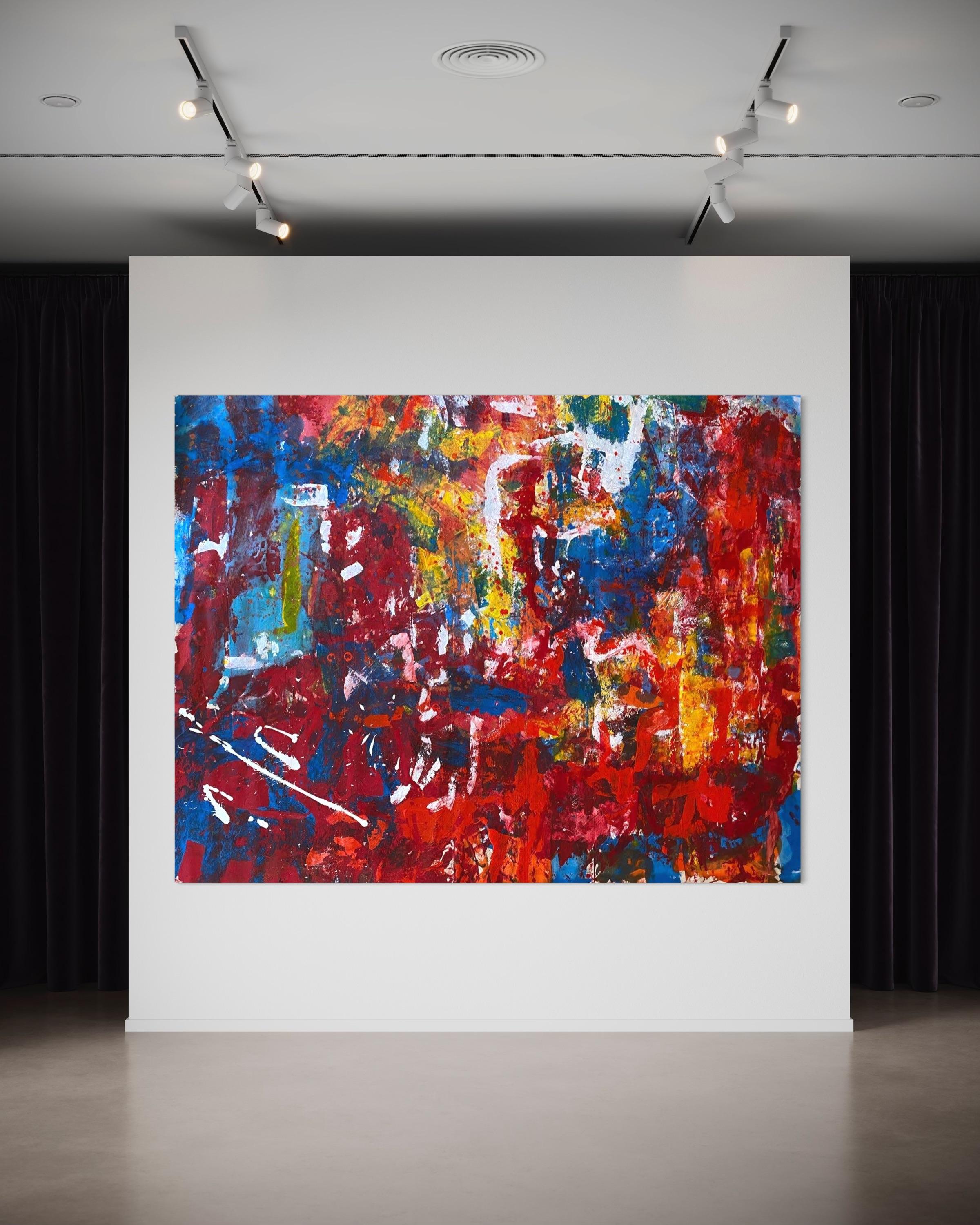 'Love' Large Contemporary Colorful Red Blue & Yellow Abstract By Nan Van Ryzin For Sale 3