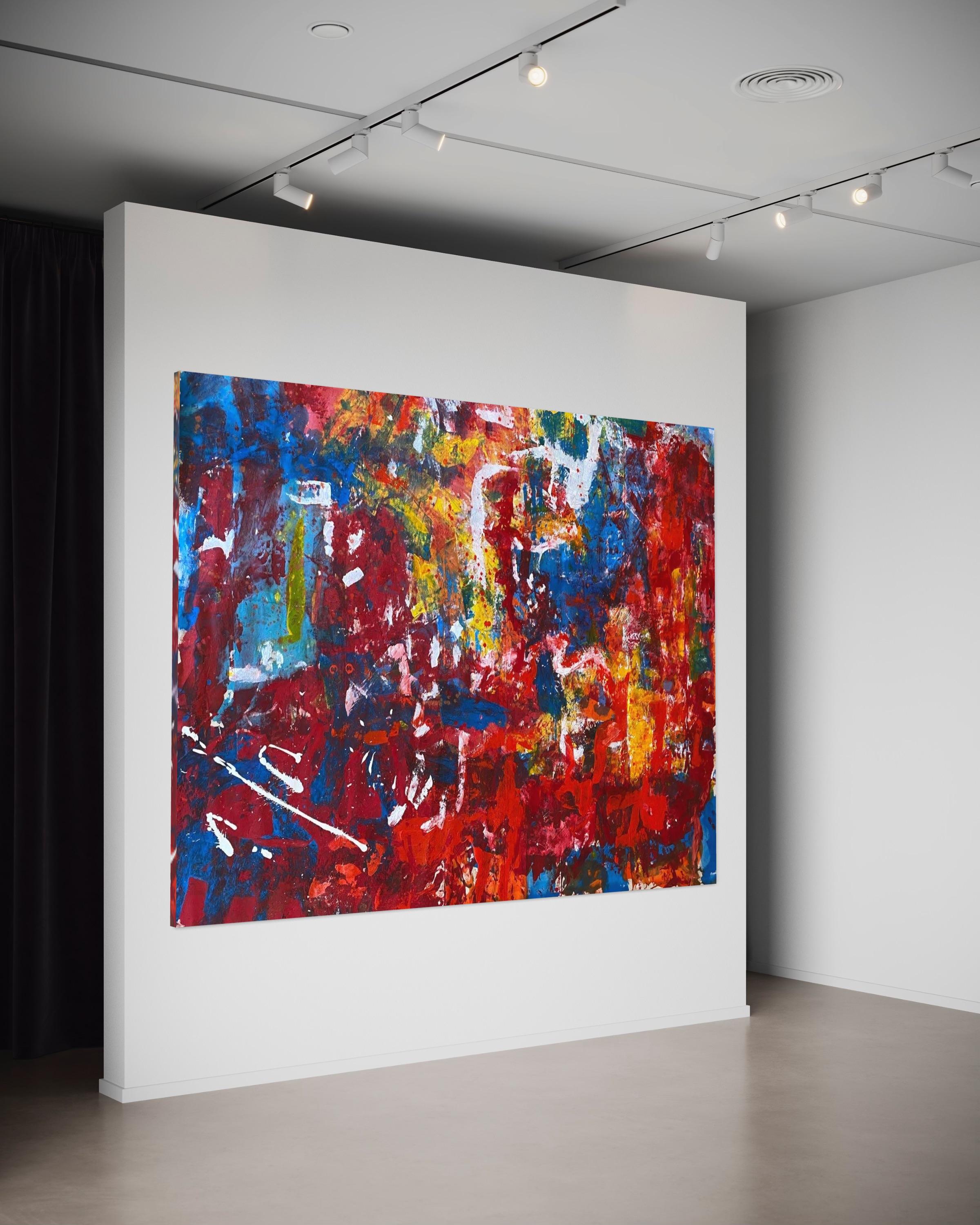 'Love' Large Contemporary Colorful Red Blue & Yellow Abstract By Nan Van Ryzin For Sale 4