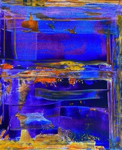 "Ocean" Abstrait contemporain bleu Huile sur toile de Nan Van Ryzin