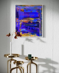 "Ocean" by Nan Van Ryzin - Blue, Orange, and Yellow Contemporary Abstract Art
