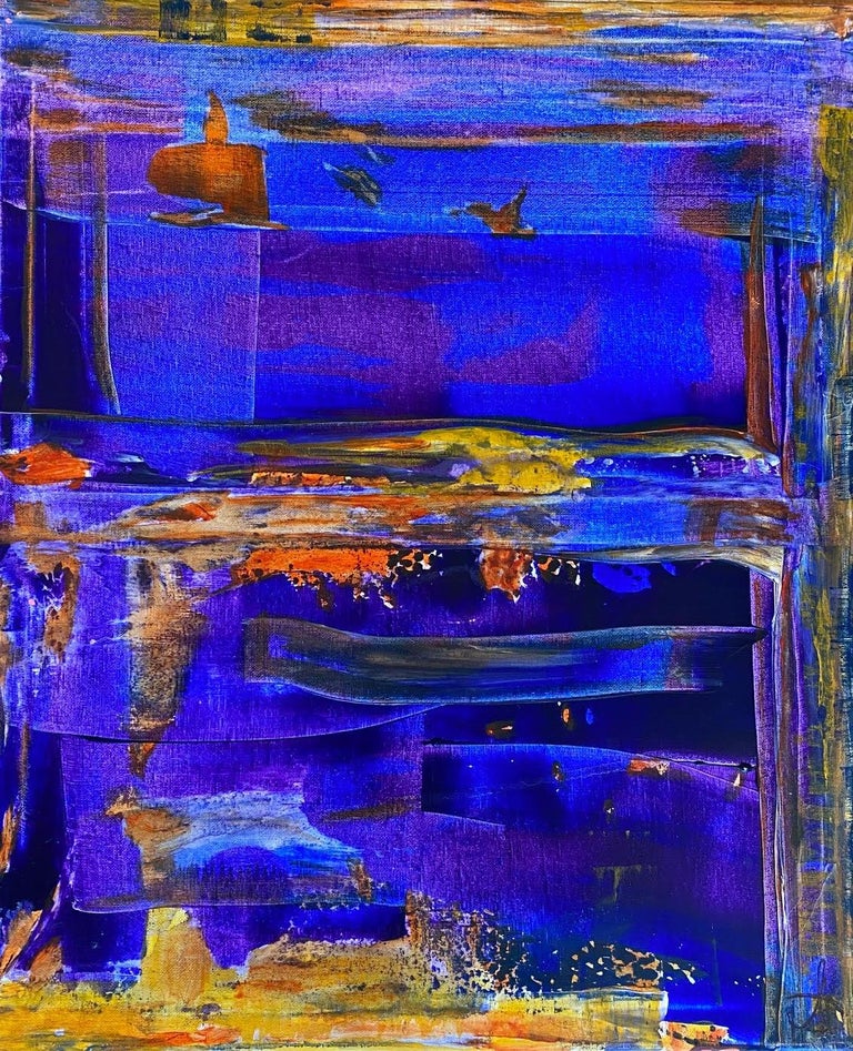 Nan Van Ryzin "Ocean" Abstract Contemporary Blue Mixed Media Art by