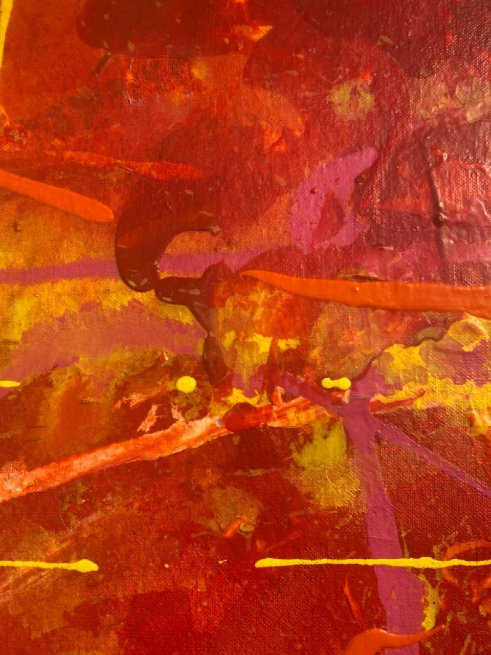 'Passion' Large Contemporary Yellow And Red Abstract Mixed Media by Nan For Sale 1