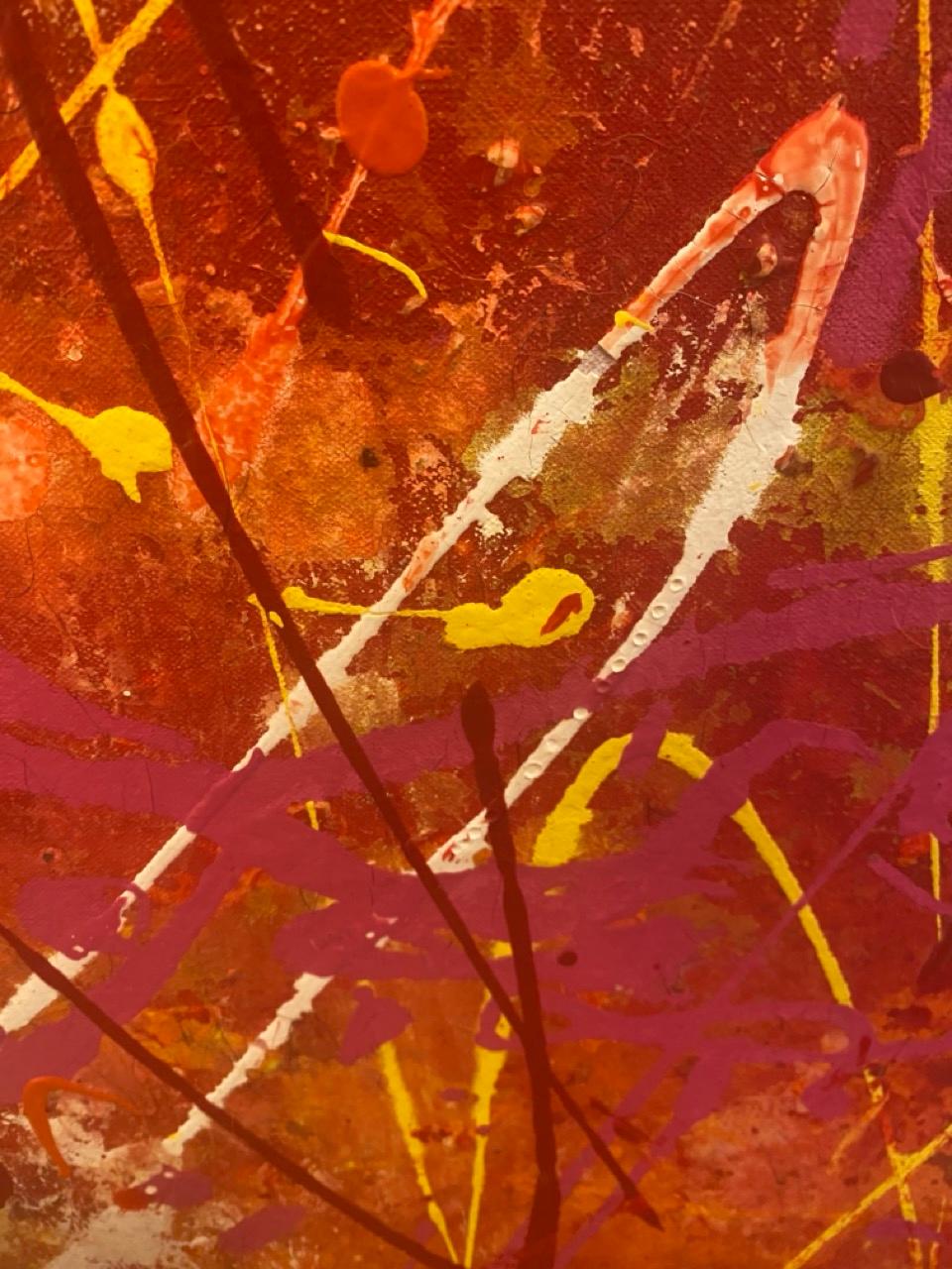 'Passion' Large Contemporary Yellow And Red Abstract Mixed Media by Nan For Sale 2