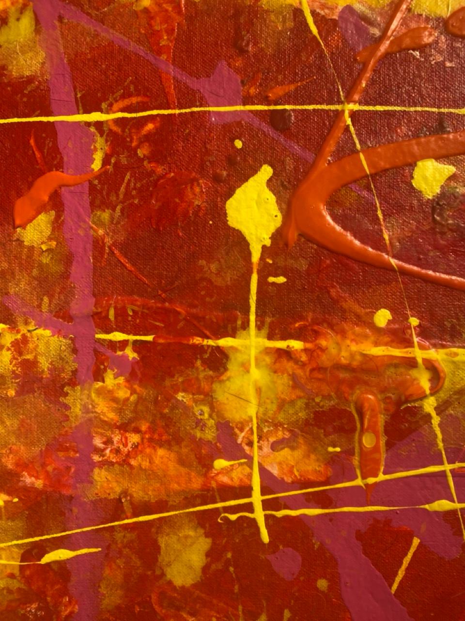 'Passion' Large Contemporary Yellow And Red Abstract Mixed Media by Nan For Sale 3