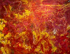 'Passion' Large Contemporary Yellow And Red Abstract Mixed Media by Nan