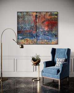 "Planet Earth" - Large Blue, Red, and Earth Tone Abstract Expressionist Artwork