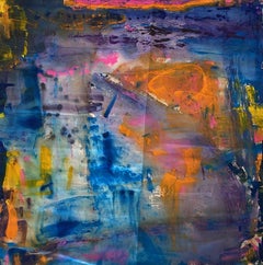 'Spring' Large Contemporary Mixed Media Abstract Blue & Orange 58x59 By Nan