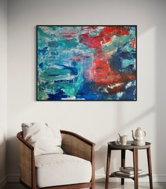 "The Path" - Blue and Red Layered Contemporary Abstract Acrylic Artwork