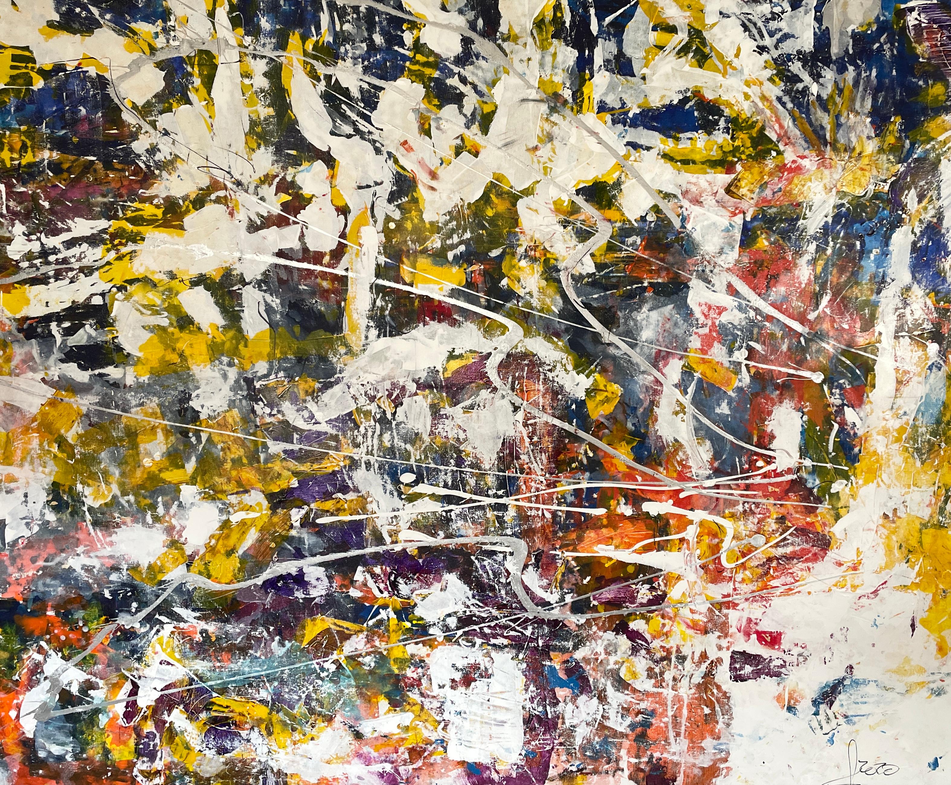 Abstract Painting Nan Van Ryzin - Into The Web" - Grande éclaboussure contemporaine - Expressionnisme abstrait
