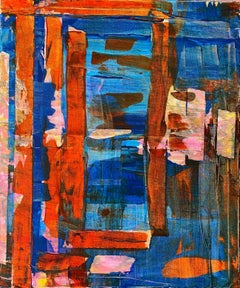 « Untitled », huile sur toile abstraite contemporaine rouge et bleue de Nan
