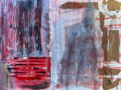 "Entwined" by Nan Van Ryzin - Red and White Mixed Media Contemporary Abstract