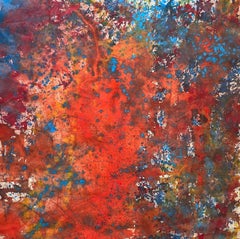 "Creation" Warm Red Large Contemporary Abstract Painting Mixed Media 