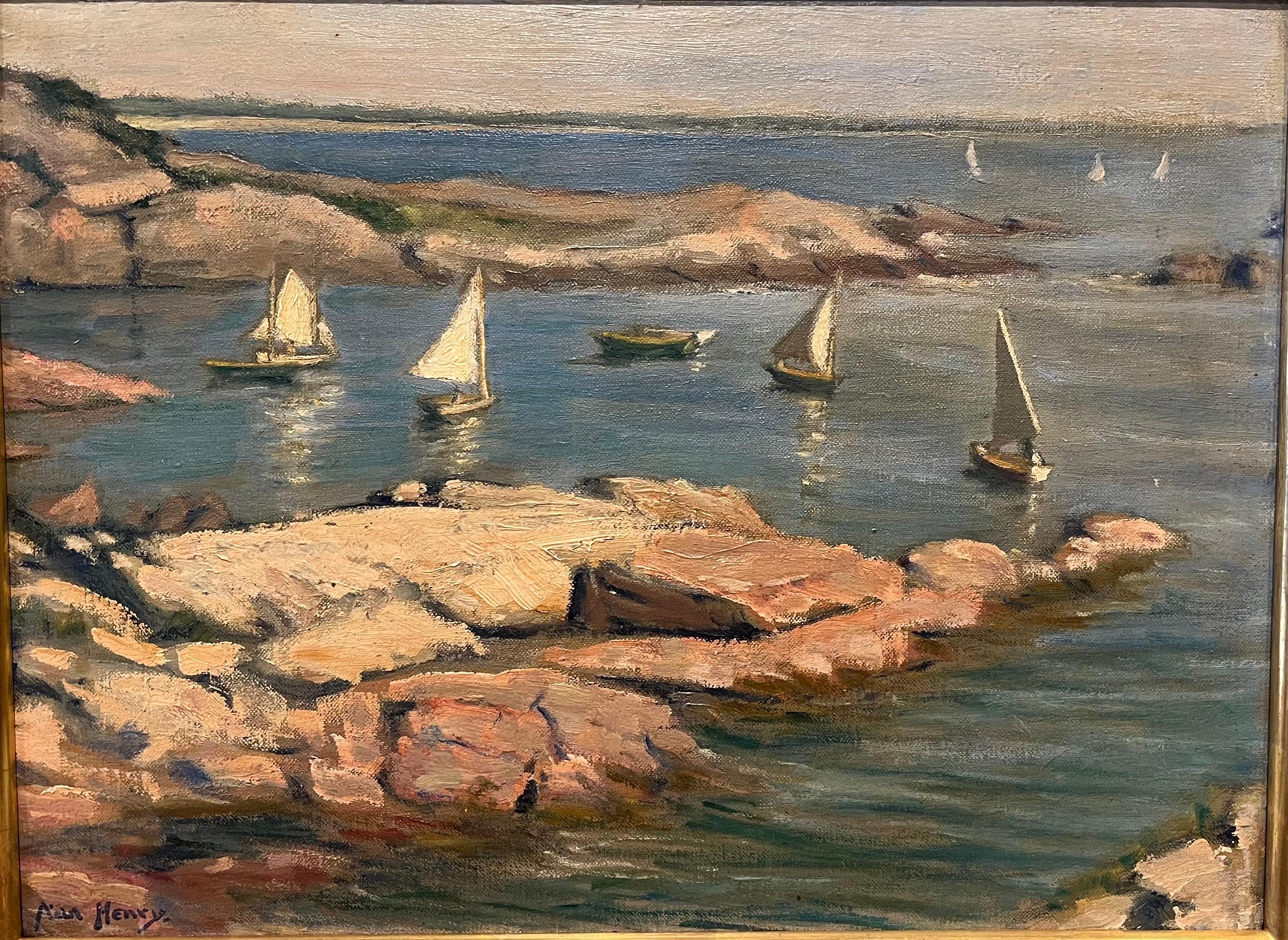 American Impressionist Oil Landscape Sailing Near Todd’s Point Greenwich, CT - Painting by Nan Watson