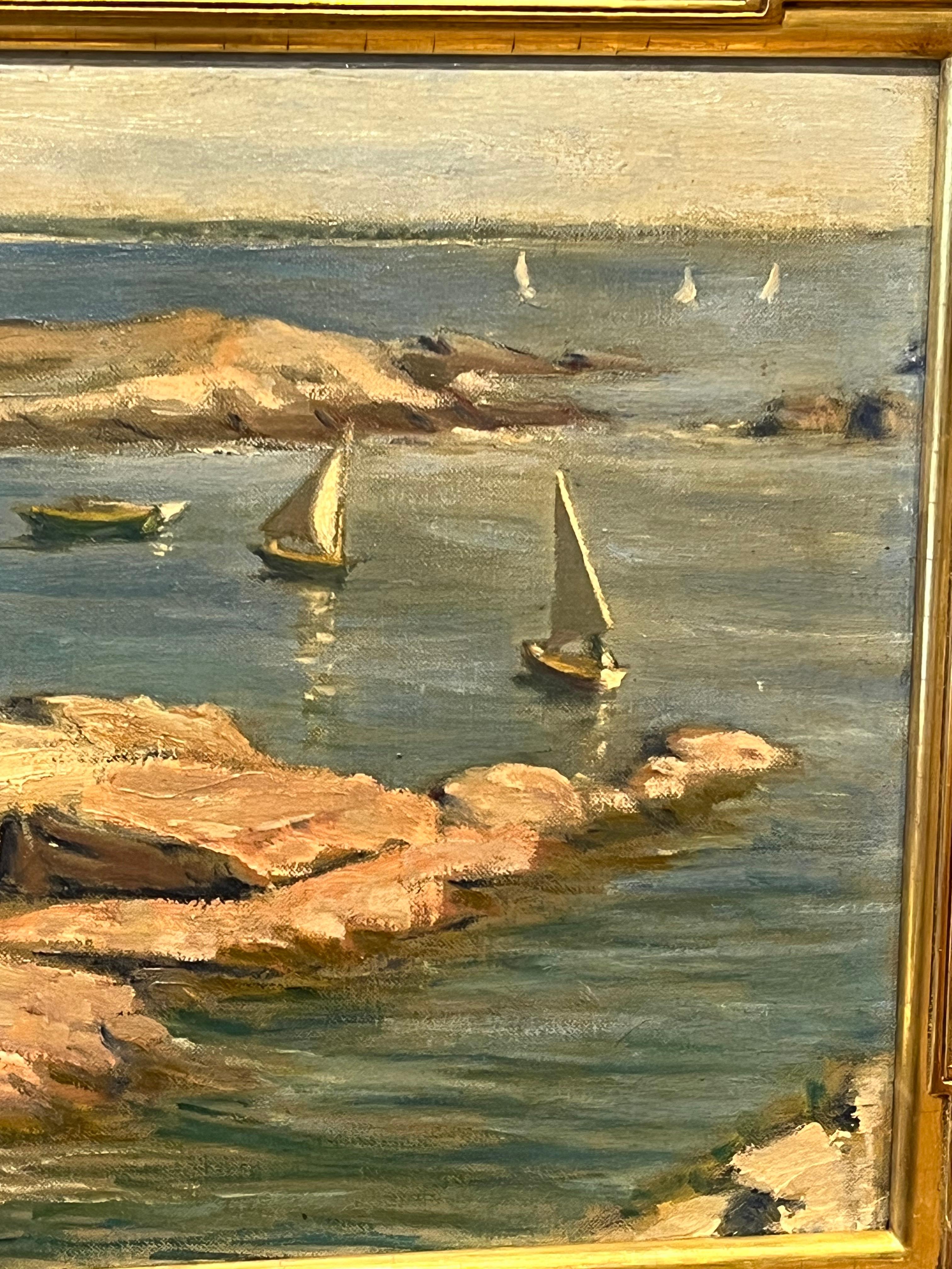 American Impressionist Oil Landscape Sailing Near Todd’s Point Greenwich, CT For Sale 1