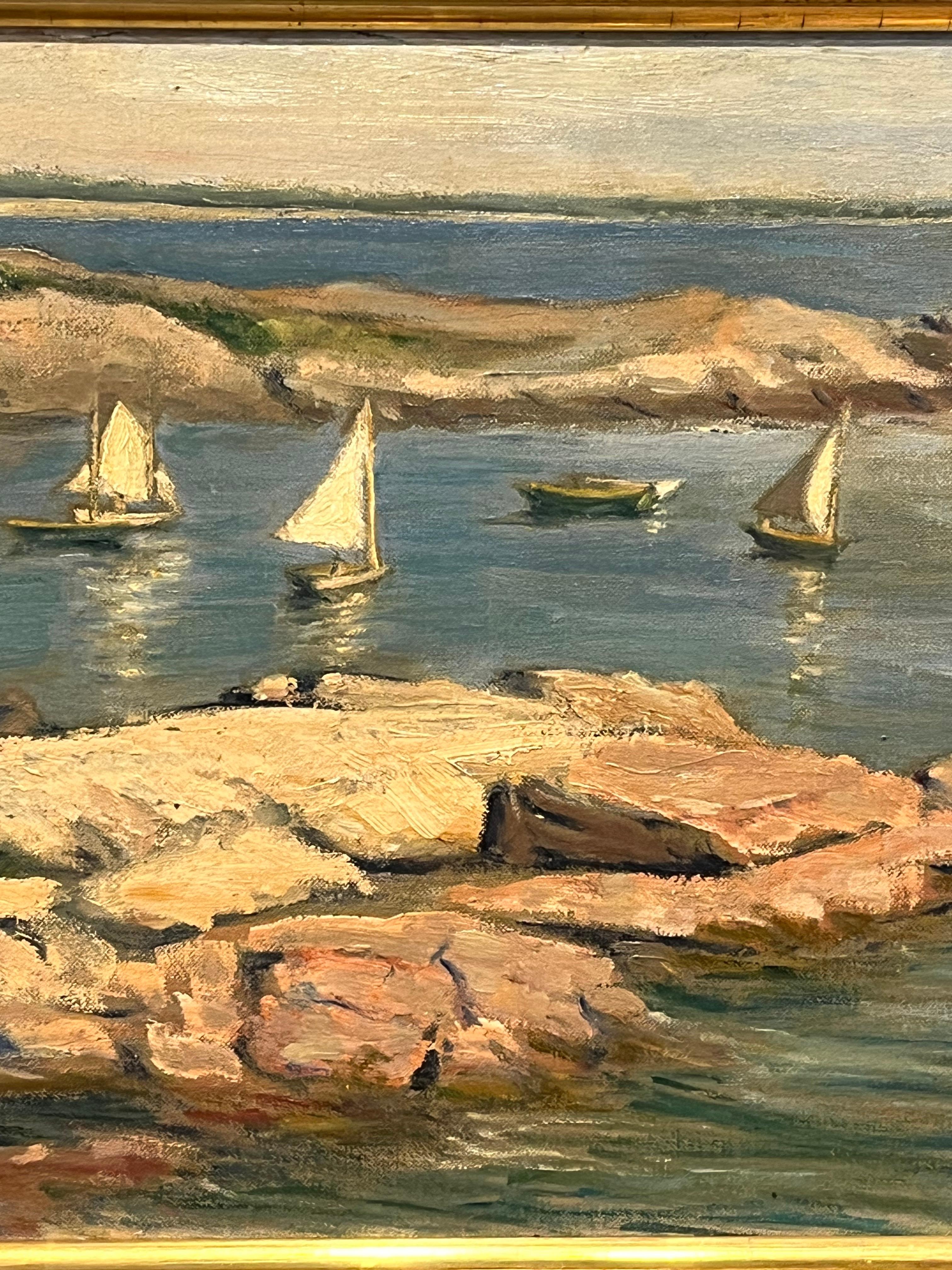 American Impressionist Oil Landscape Sailing Near Todd’s Point Greenwich, CT For Sale 1