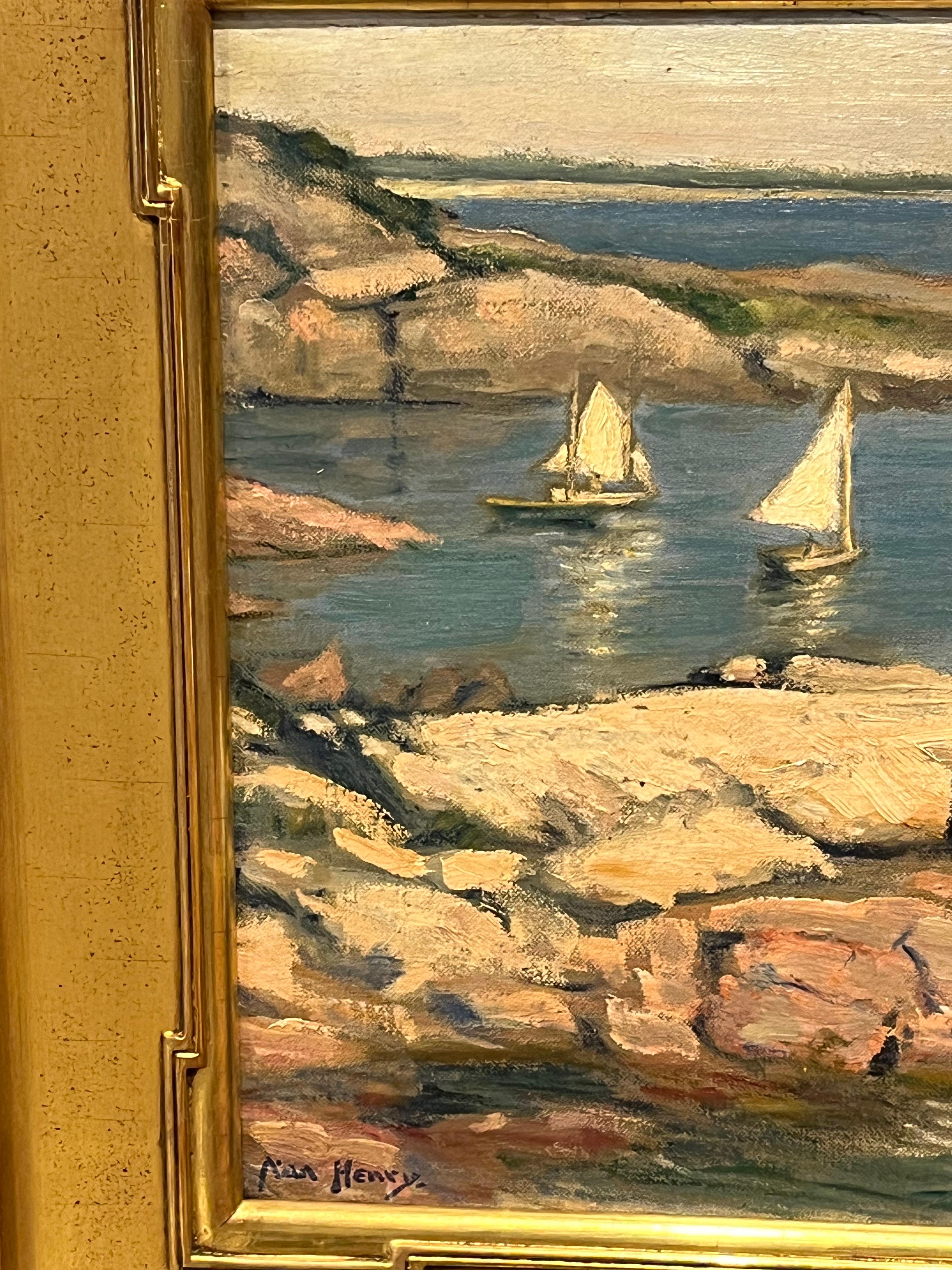 American Impressionist Oil Landscape Sailing Near Todd’s Point Greenwich, CT For Sale 3