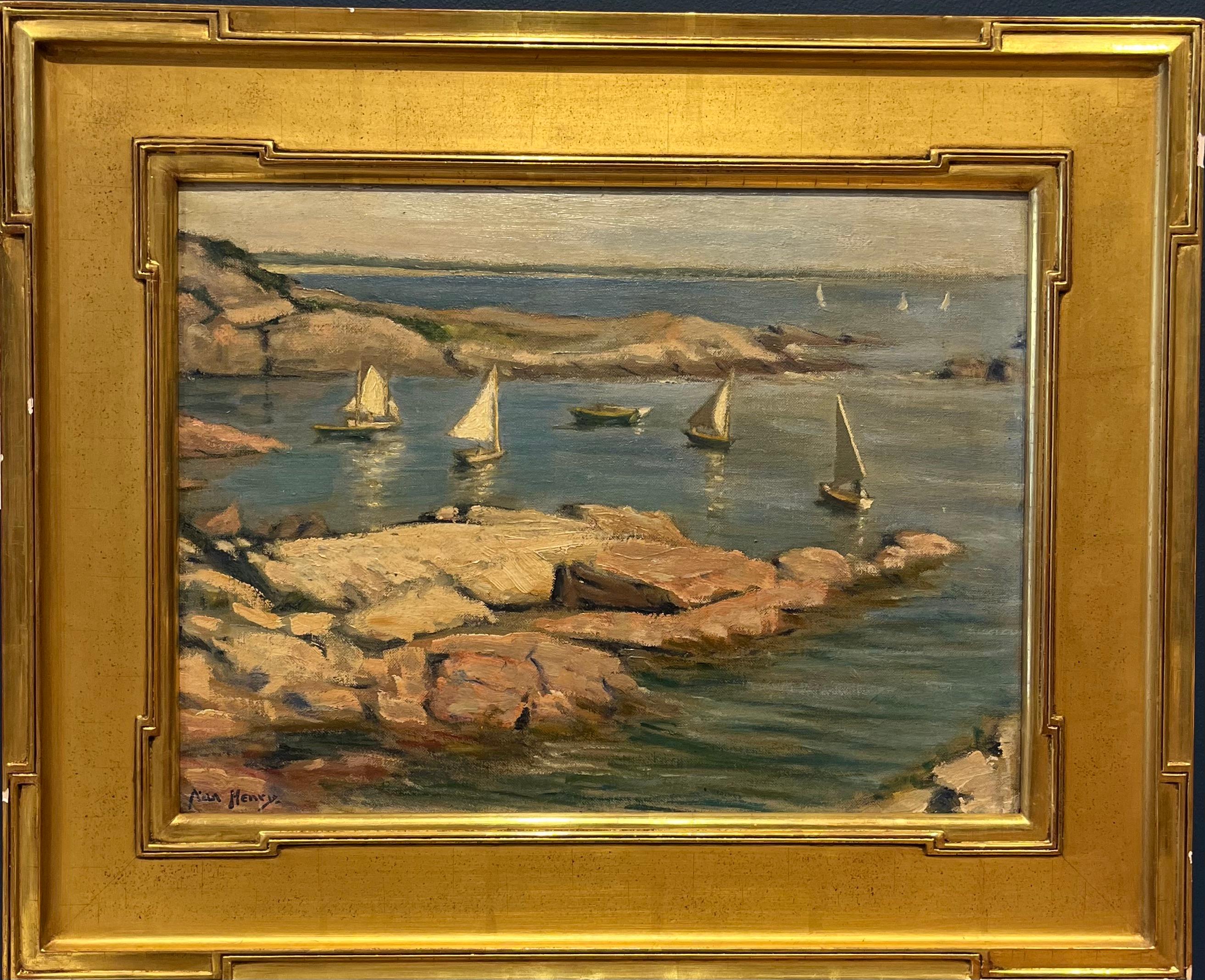 Paysage à l'huile impressionniste américain Naviguant près de Todd's Point Greenwich, CT