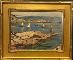 Antique American Impressionist Oil Landscape Sailing Near Todd’s Point Greenwich, CT