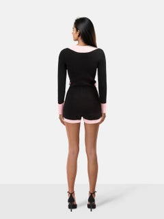 Nana Jacqueline Black Knit Pink Trim Playsuit Size S