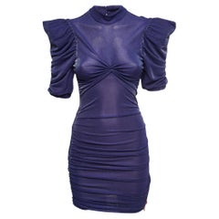 Nana Jacqueline Navy Blue Lurex Knit Ruched Open Back Mini Dress M