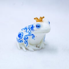 "Delft Toad 1" - Hand-Painted Resin Sculpture, Blue and White, 2025