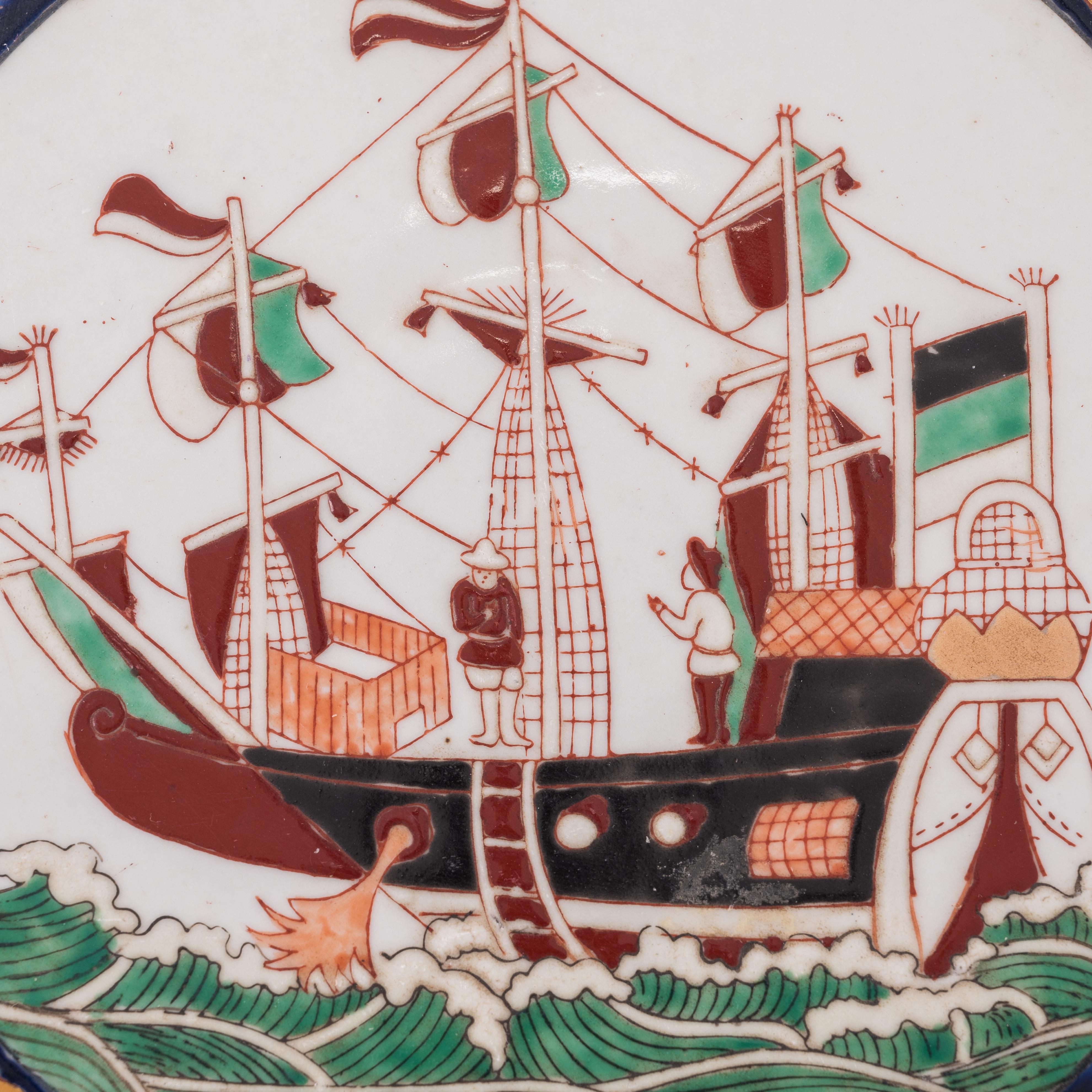 19th Century Nanban Black Ship Imari Chargers, A Pair For Sale