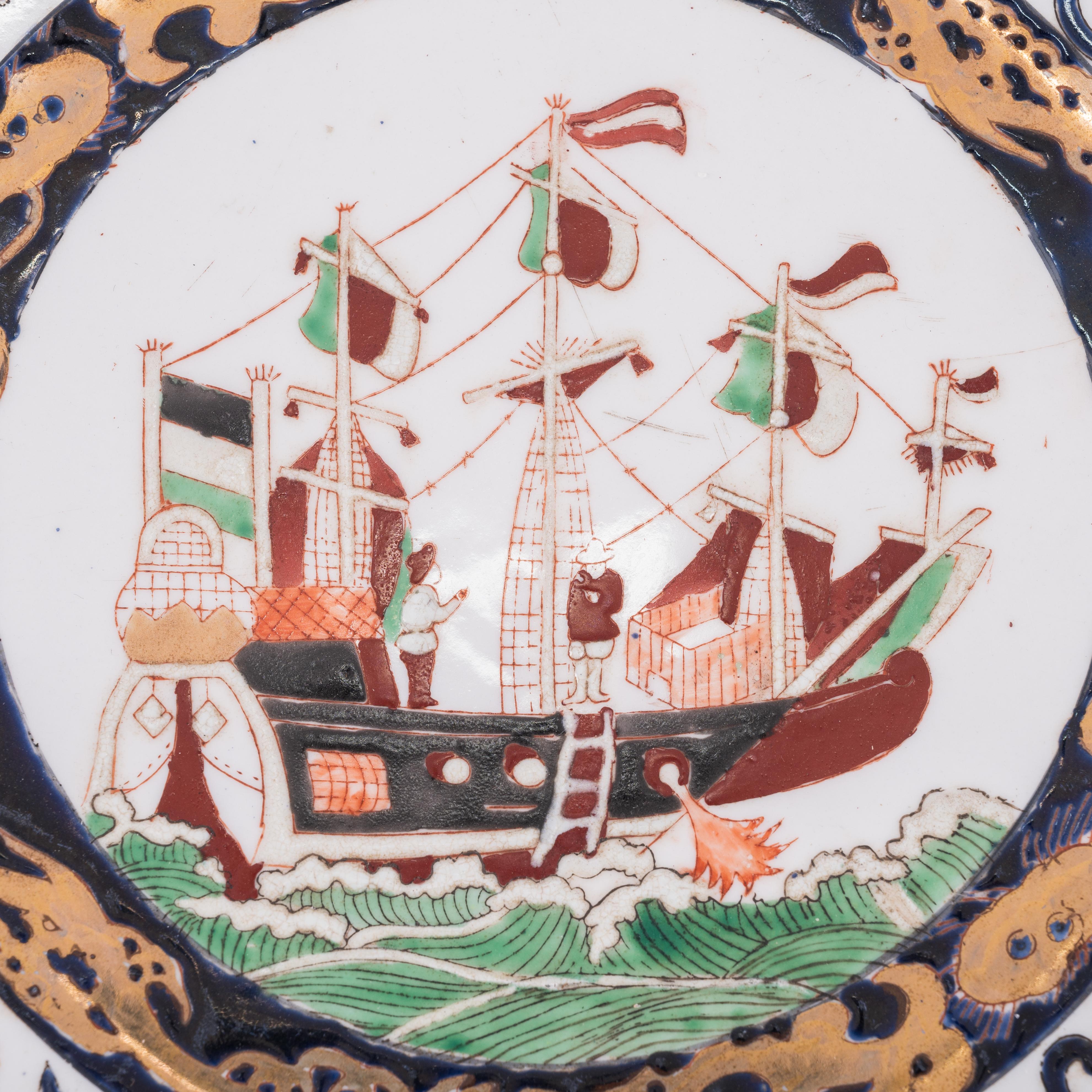 Porcelain Nanban Black Ship Imari Chargers, A Pair For Sale