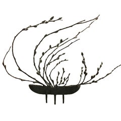 Nanbu Japan Cast Iron Ikebana Footed Vase / Planter ca 1950s/60s