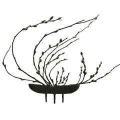 Nanbu Japan Cast Iron Ikebana Footed Vase / Planter ca 1950s/60s