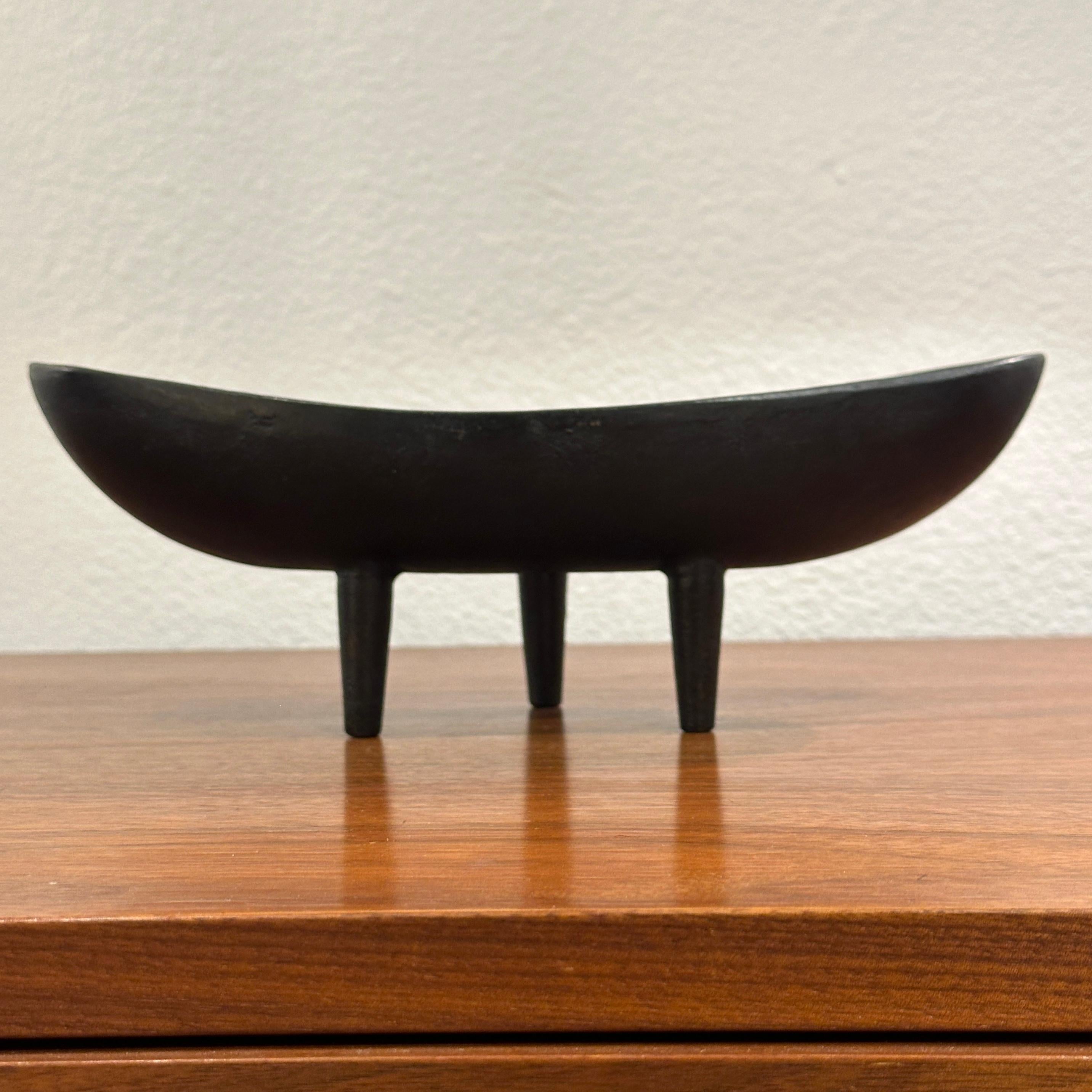 Organic Modern Nanbu Japan Cast Iron Ikebana Footed Vase / Planter ca 1950s/60s