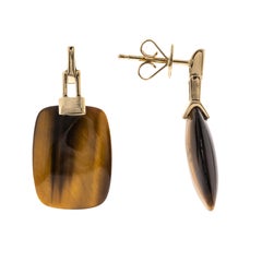 Nancy 14K Yellow Gold Cushion-Cut Tiger Eye Earrings