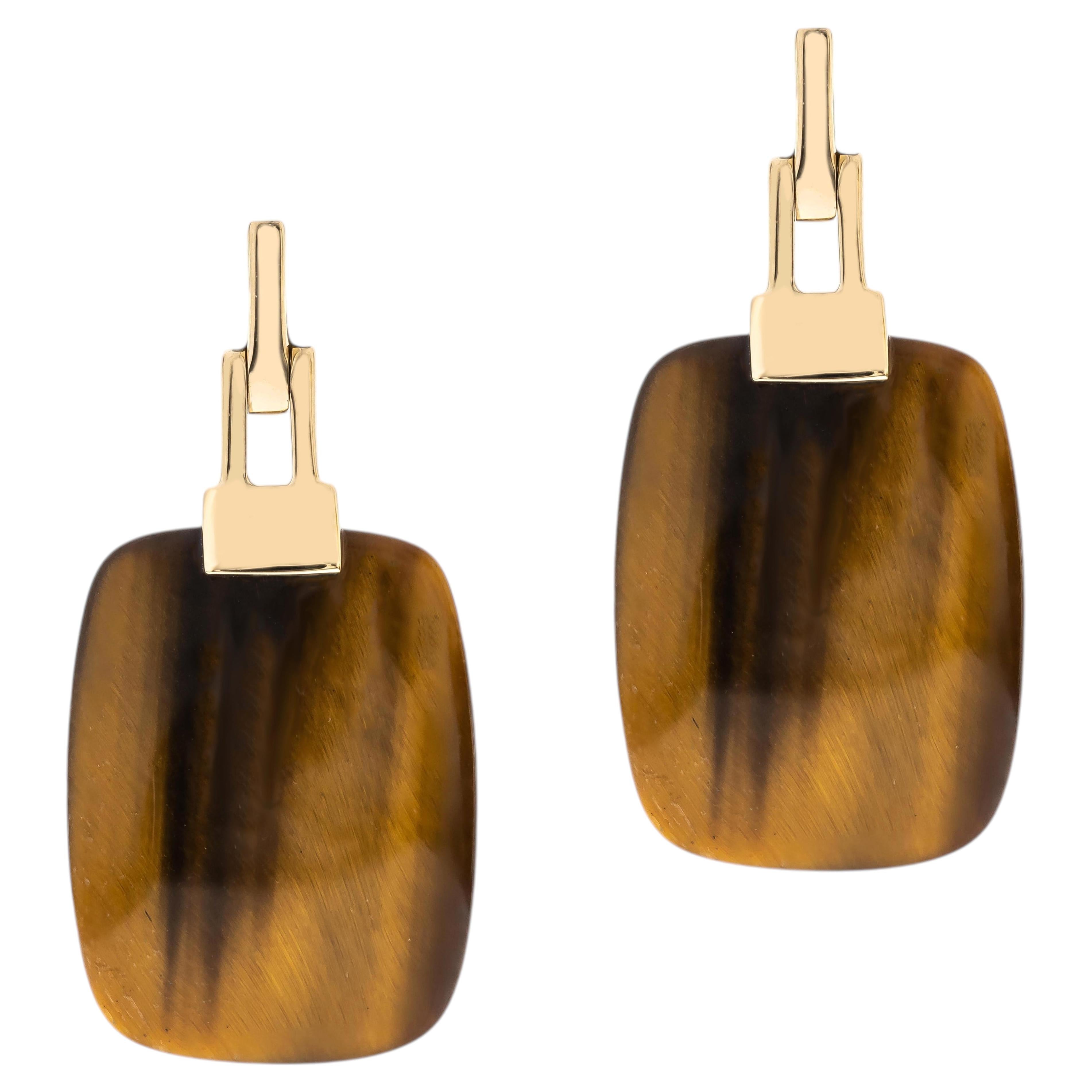 Nancy 14K Yellow Gold Cushion-Cut Tiger Eye Earrings