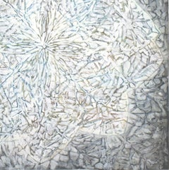 Nature 7 : peinture abstraite, bleu et blanc avec des matériaux naturels sur papier noir