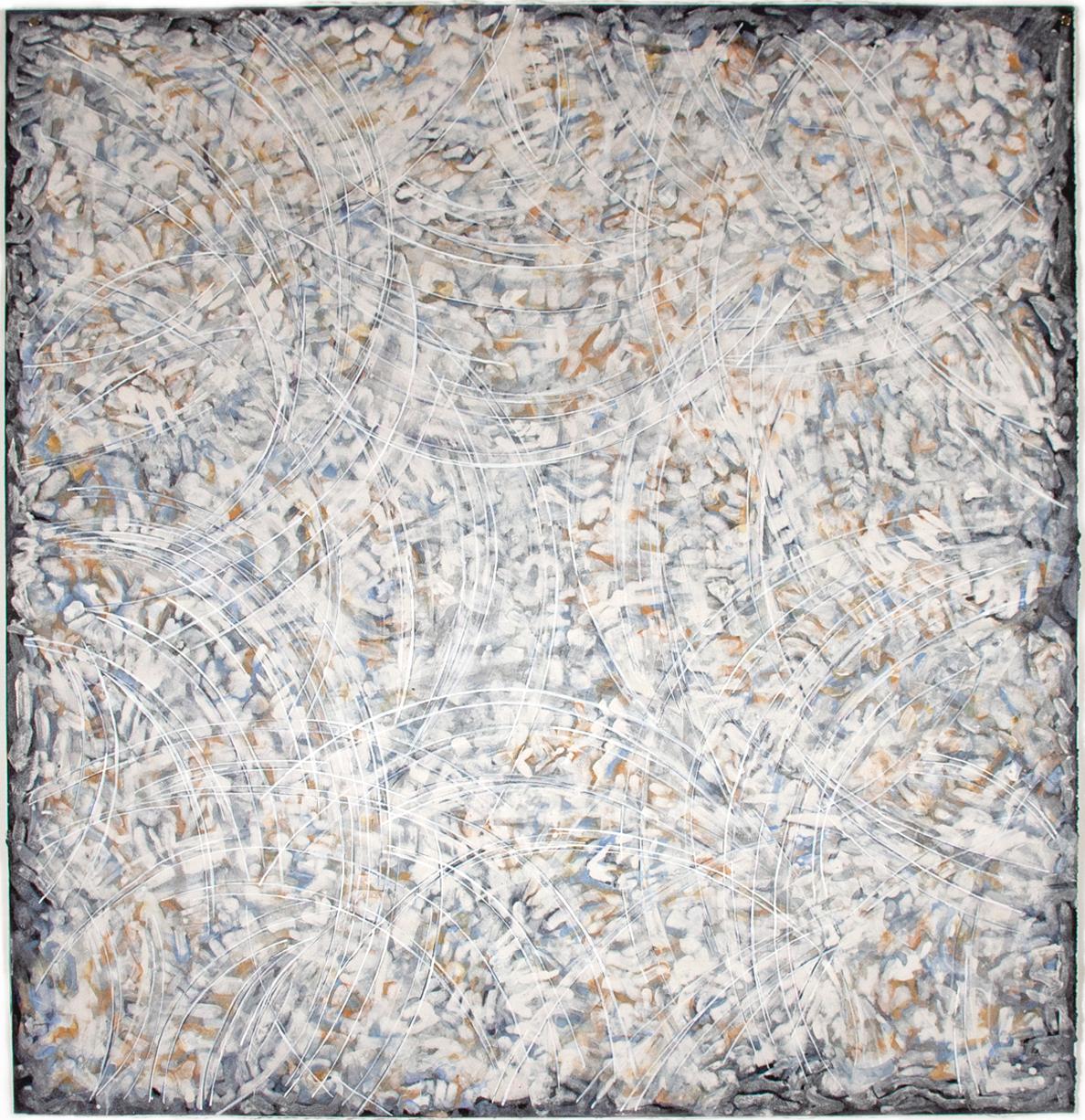 Abstract Painting Nancy Agati - Francesca 9 : peinture abstraite aux tons terreux avec matériaux naturels sur papier noir