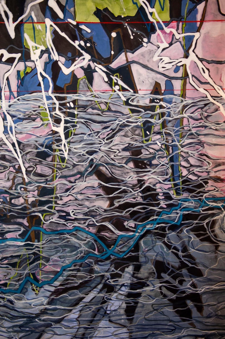 Nancy Agati - Rally or Risk: large abstract painting/drawing on black ...