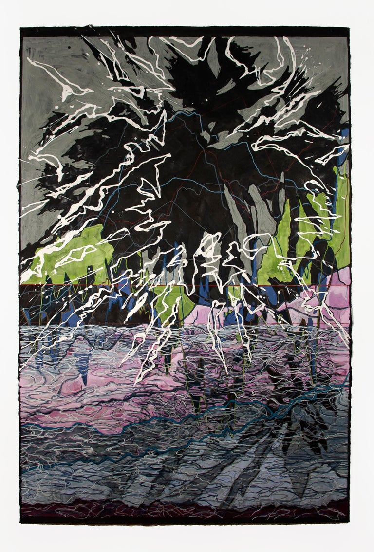 Nancy Agati - Rally or Risk: large abstract painting/drawing on black ...