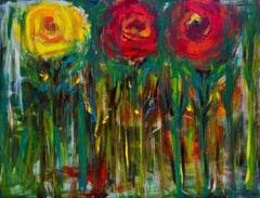 Flowers II (Figurative, Abstract, Floral, Vibrant, Gestural, LARGE)