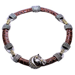 Nancy and David, 18K Gold, Silver and Embossed Leather Equestrian Choker