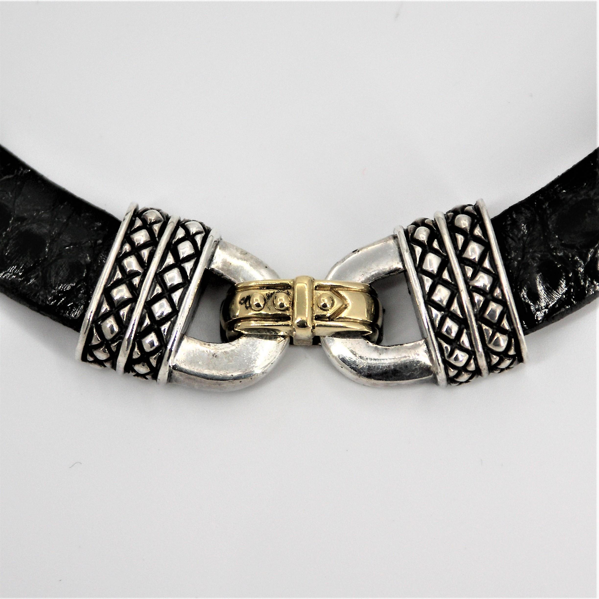 Nancy and David Silver, Gold and Black Leather Horse Necklace In Good Condition In Palm Beach, FL