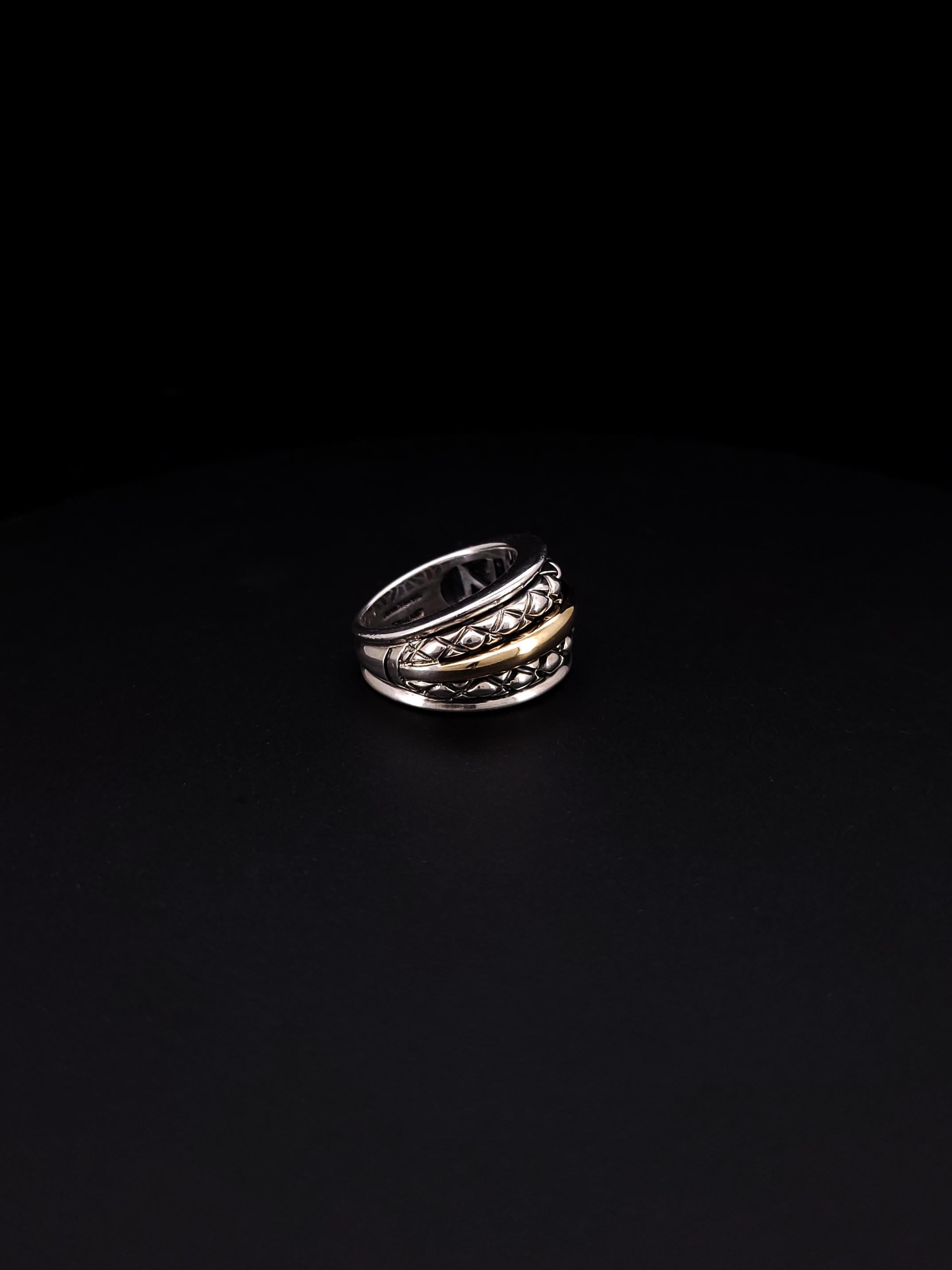 Nancy and David Vintage Two Tone Sterling Silver & 14k Gold Designer Ring In Good Condition For Sale In New York, NY