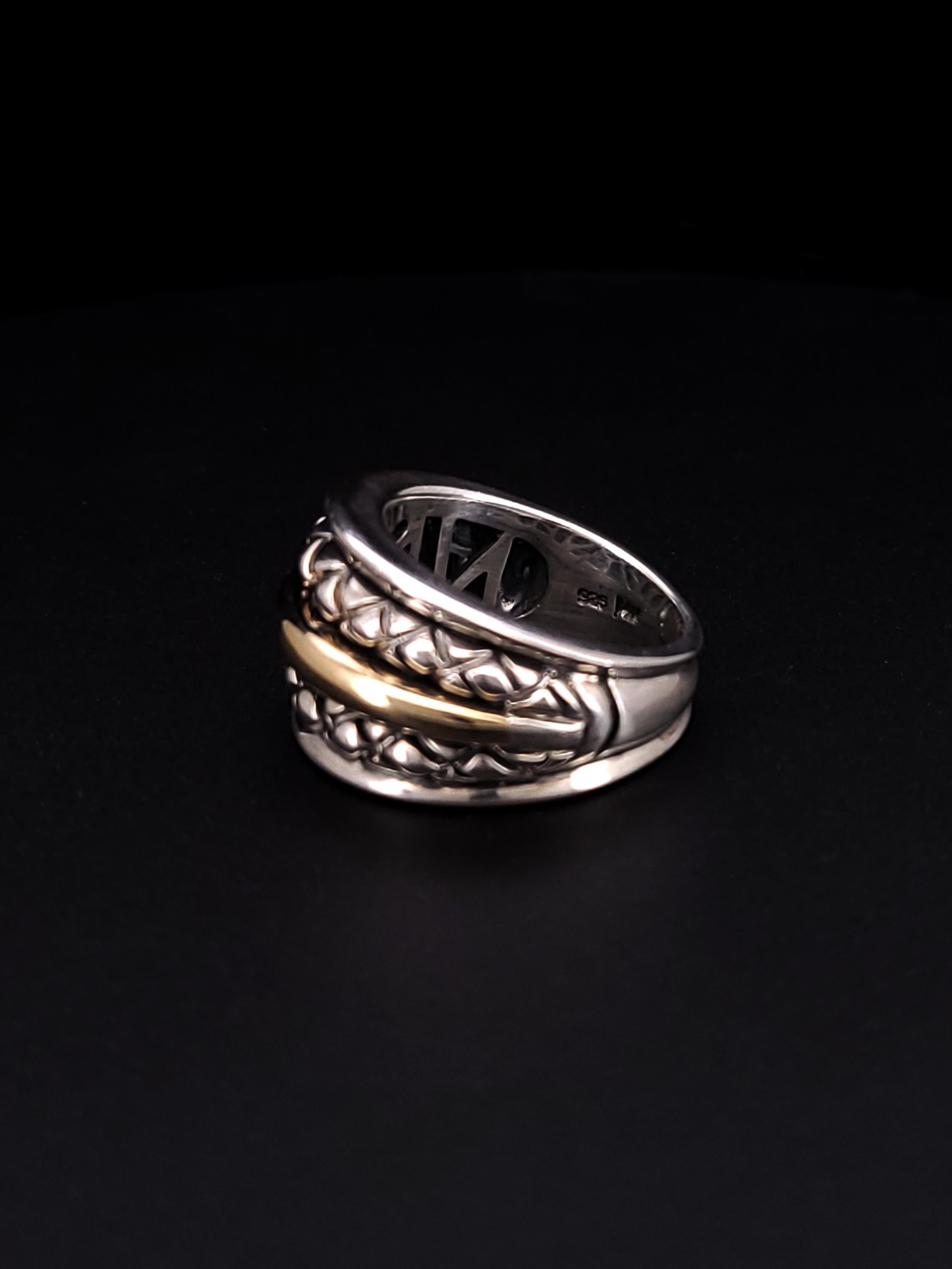 Women's Nancy and David Vintage Two Tone Sterling Silver & 14k Gold Designer Ring For Sale
