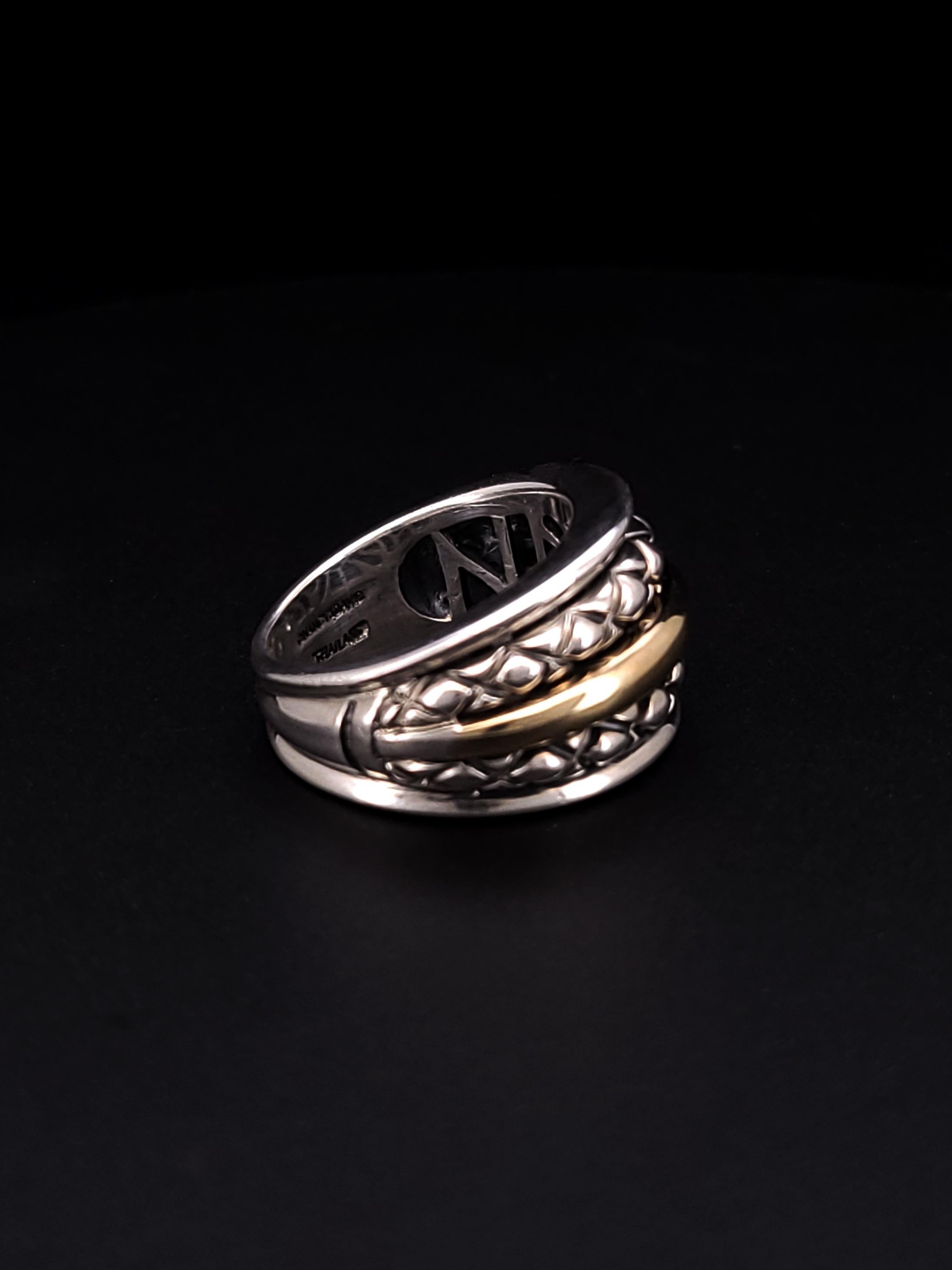 Nancy and David Vintage Two Tone Sterling Silver & 14k Gold Designer Ring For Sale 1