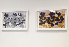 "Wild Witch Hazel 13", abstract aquatint print plant study,  yellow, silver.