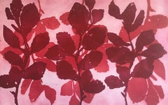 "Wild Witch Hazel 14", abstract aquatint print plant study,  red, deep magenta.