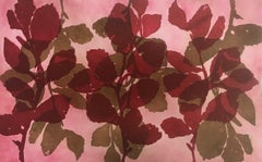 "Wild Witch Hazel 22", abstract aquatint print plant study, umber, deep red.