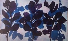 "Wild Witch Hazel Two", abstract aquatint print plant study, deep violet, blue.