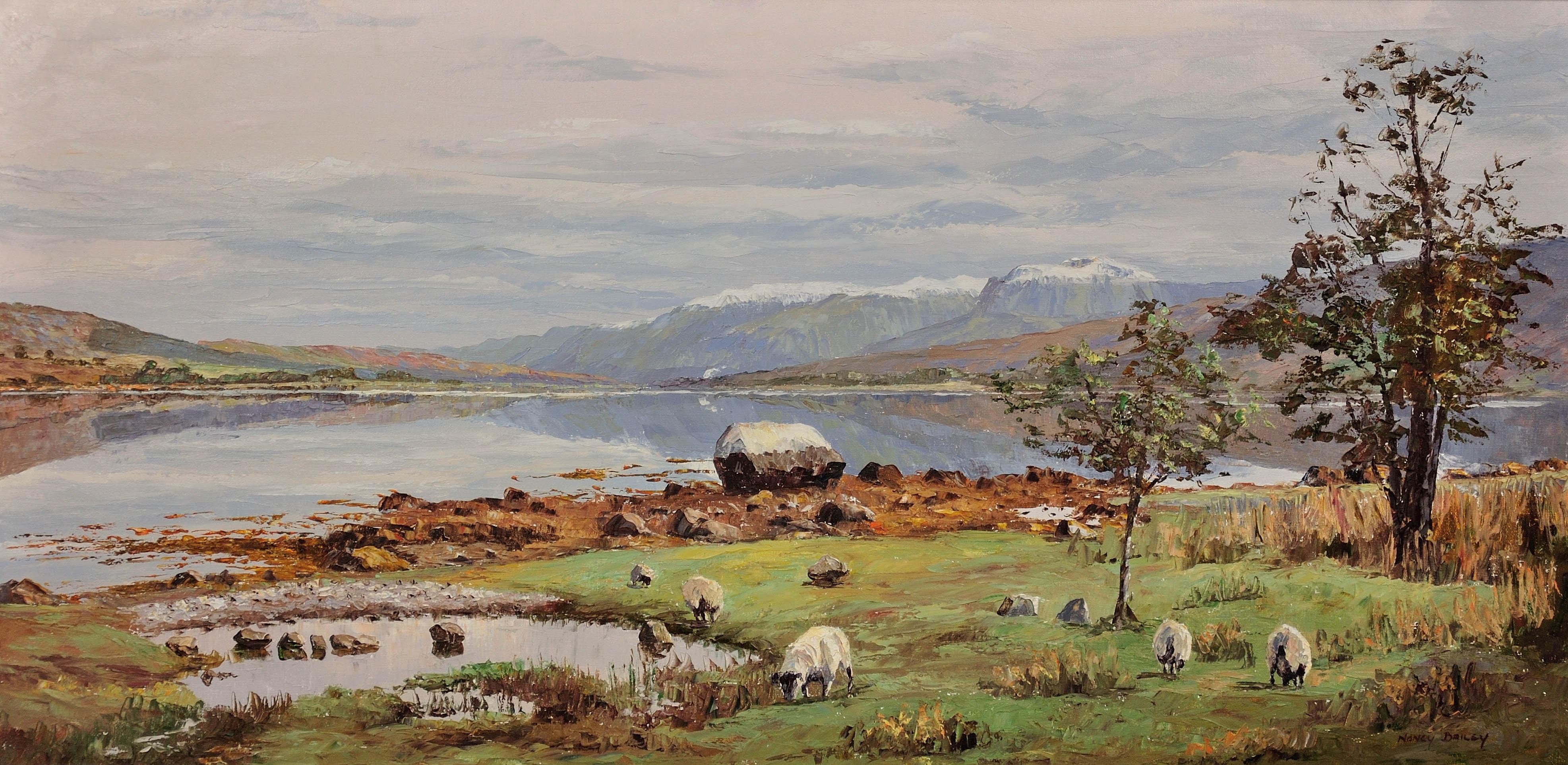 Ben Nevis from Loch Eil. Impasto.Scottish Highlands.Grampian Mountains. Scotland - Painting by Nancy Bailey